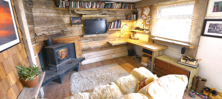 Big Man Tiny Homes – interior rustic wooden cabin small living space