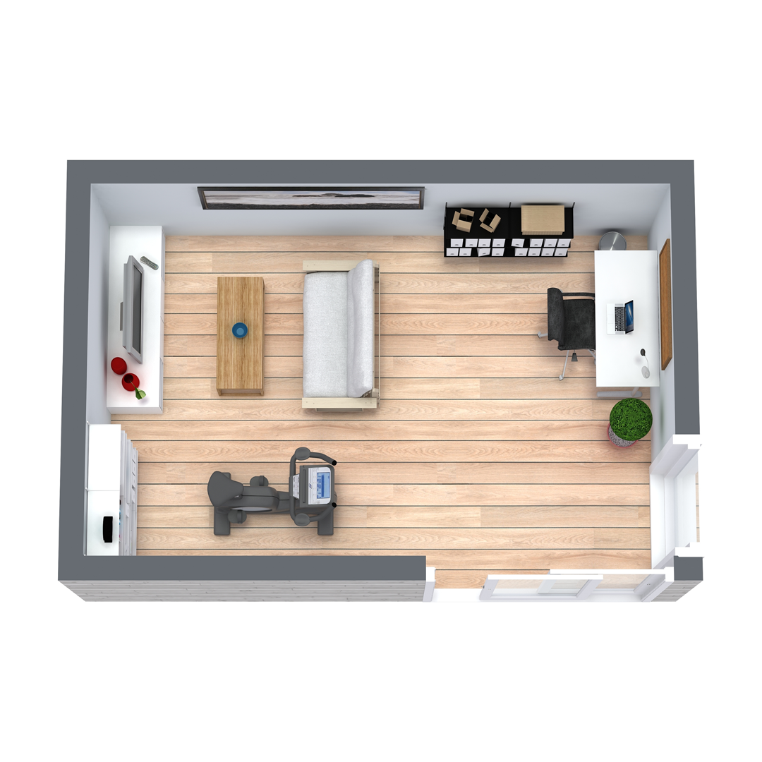 Big Man Tiny Homes – Cork, Ireland – Floor plan illustration of home office for multi use