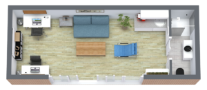 Big Man Tiny Homes – Cork, Ireland – Floor plan illustration of home office with bathroom