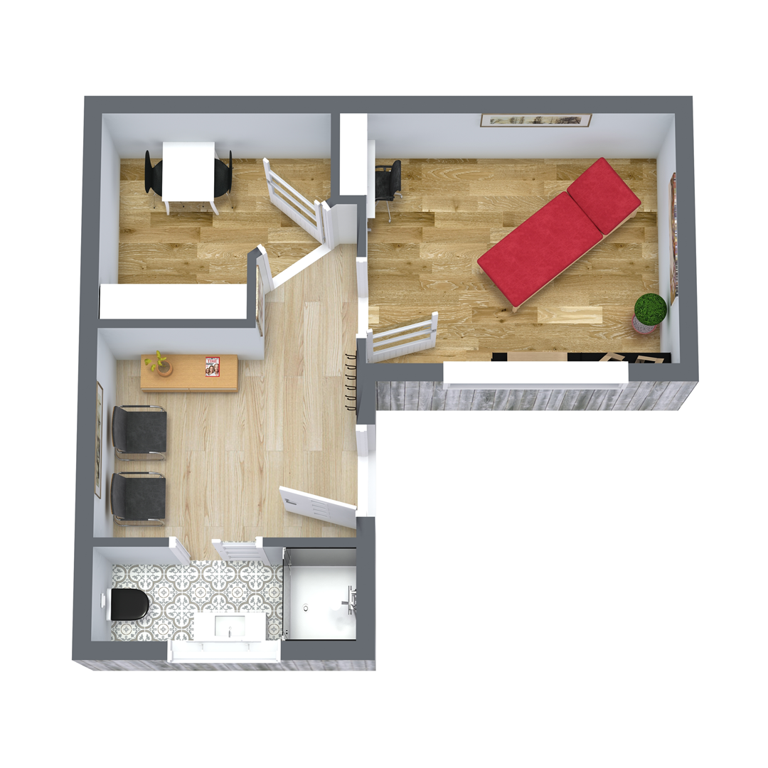 Big Man Tiny Homes – Cork, Ireland – Floor plan illustration of home office with treatment room