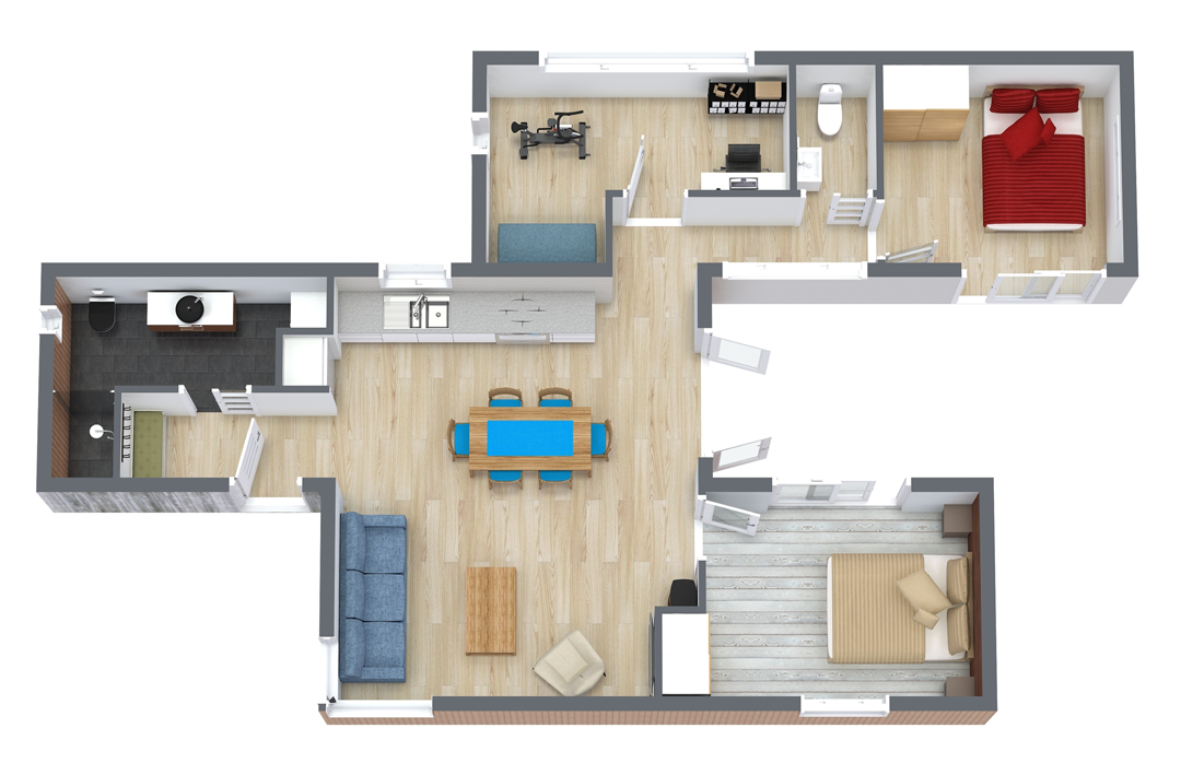 Big Man Tiny Homes – Cork, Ireland – Floor plan illustration of one-two bed modular home unit