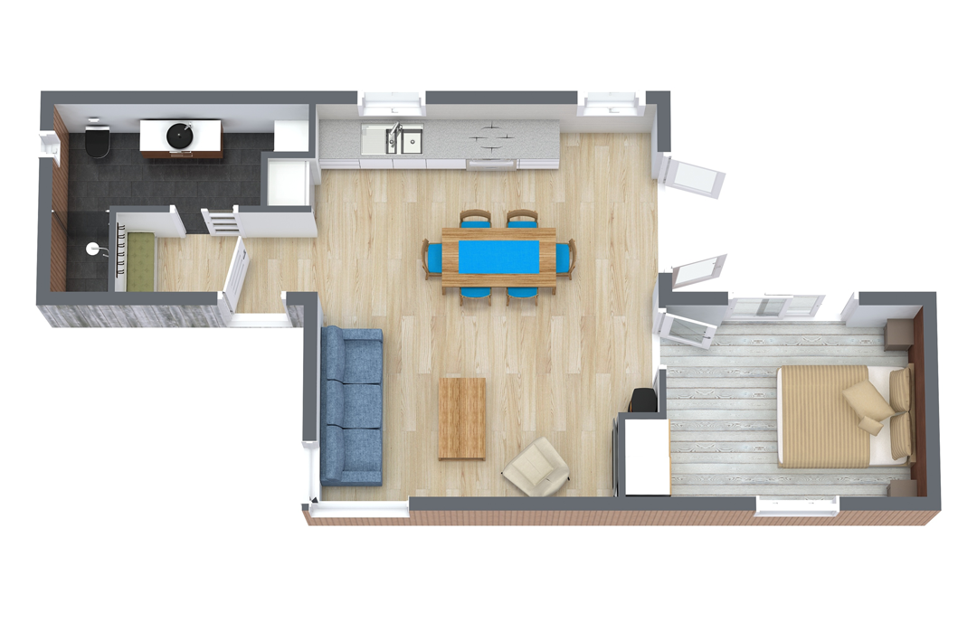 Big Man Tiny Homes – Cork, Ireland – Floor plan illustration of one bed modular home unit