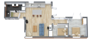 Big Man Tiny Homes – Cork, Ireland – Floor plan illustration of two bed modular home unit