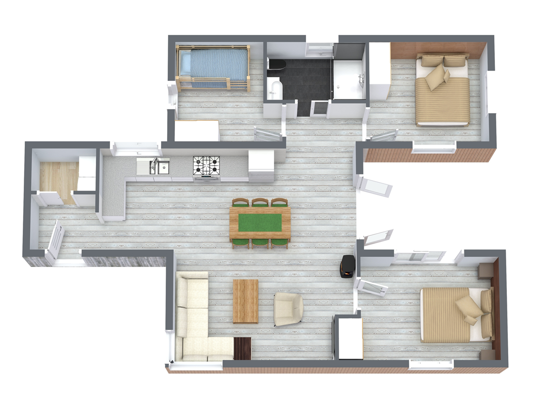 Big Man Tiny Homes – Cork, Ireland – Floor plan illustration of three bed modular home unit